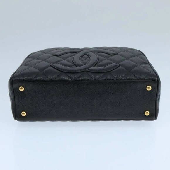 CHANEL Matelasse Hand Bag Grained Calf Skin Black CC Auth PP100A - Picture 5 of 16